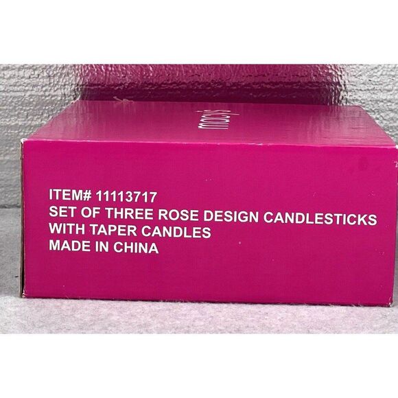 MACYS Candle Holders Ceramic Rose Dinner Set 3 + Candles Christmas Holiday NEW - Picture 10 of 11